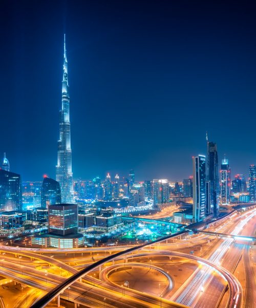 Night dubai downtown skyline, Dubai, United Arab Emirates