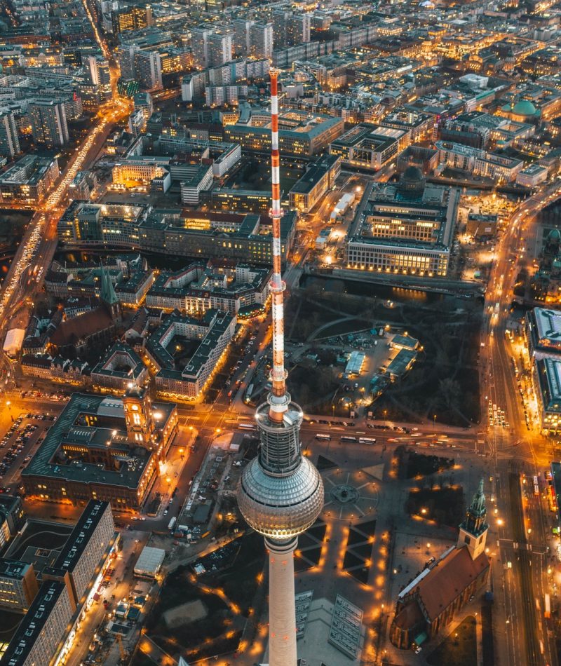 Wide View of Beautiful Berlin, Germany Cityscape of Alexanderplatz TV Tower