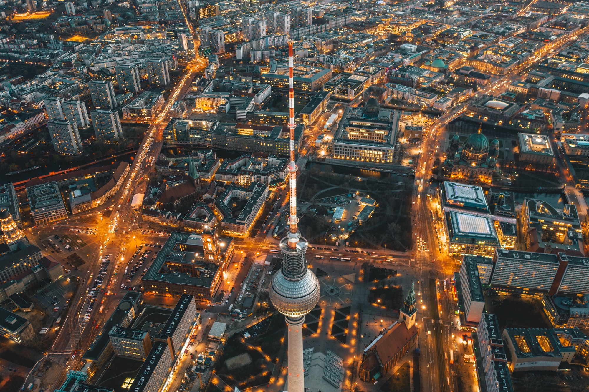 Wide View of Beautiful Berlin, Germany Cityscape of Alexanderplatz TV Tower